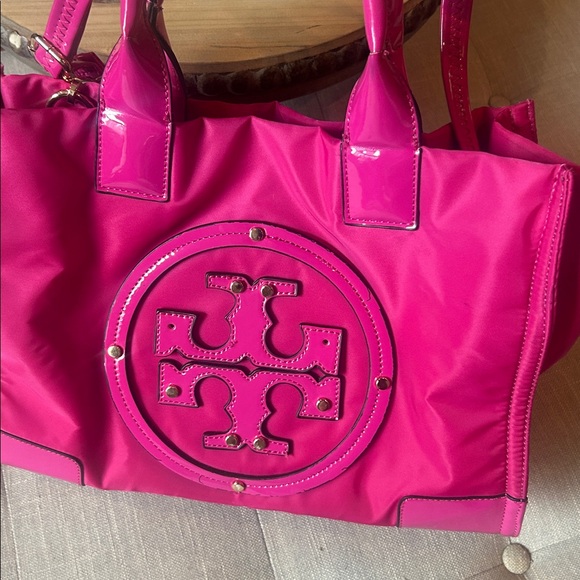 Tory Burch Hot Pink Ella Nylon Leather Trimmed Tote Carrier Bag - Picture 5 of 8